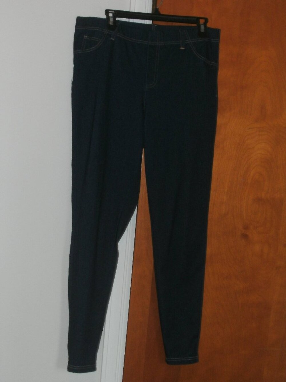 NEW Dark Wash Pull On Jeggings Jeans Faux Fly Belt Loops Real Back Pockets ~ L